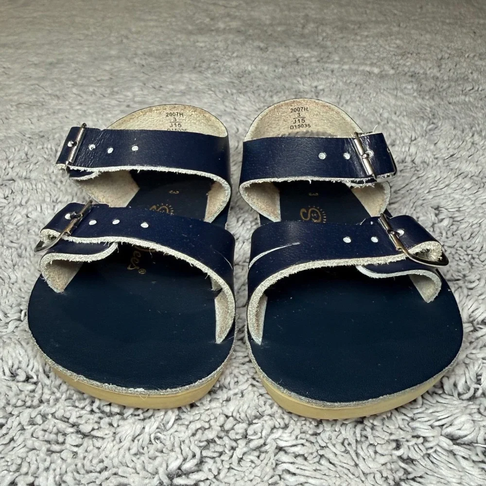 Sun-San Sea‎ Wees Navy Blue Leather Baby Toddler Sandals Size 3 Hoy Shoe Co